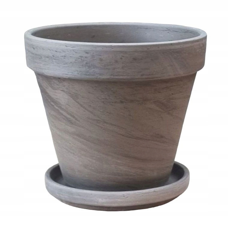 Doniczka gliniana BAZALTOWA + PODSTAWKA 13cm