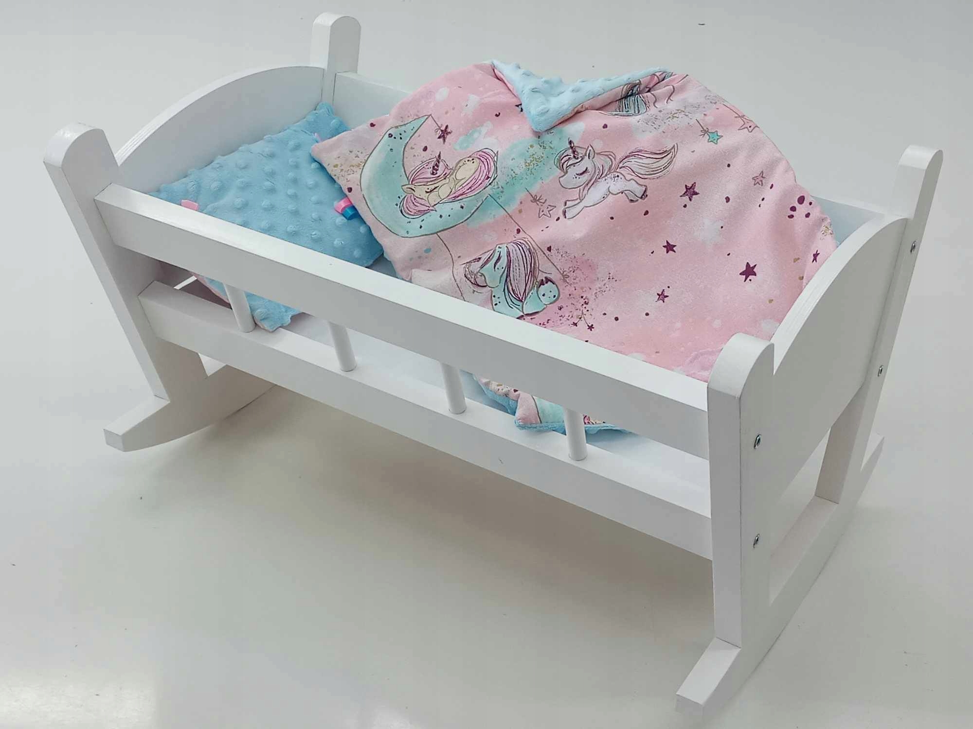 BIAŁA Kołyska dla lalek Z POŚCIELĄ BAWEŁNA + MINKY
