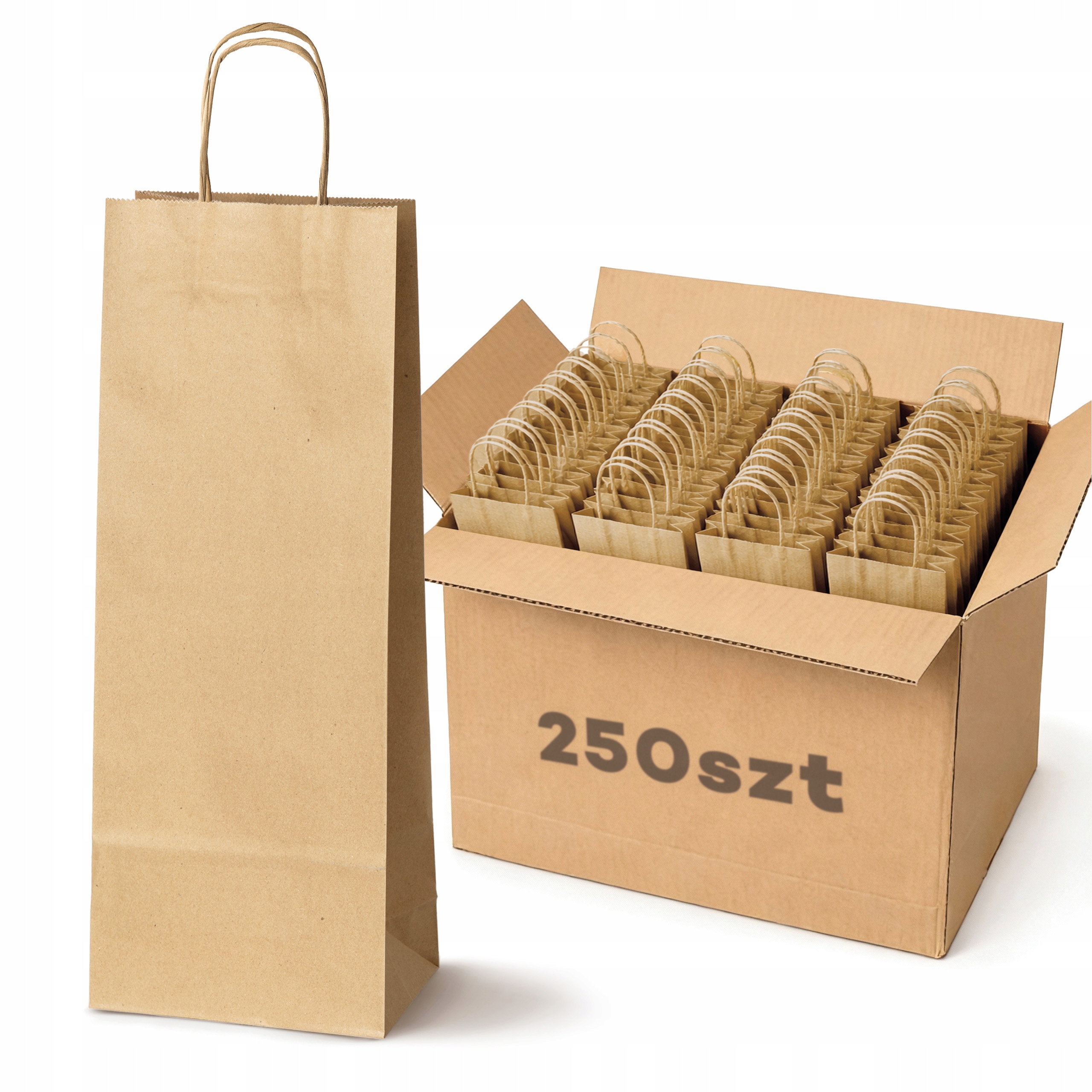 Torby Papierowe Z Uchwytem Skręcanym 16x8x39 cm Brązowe 100g Eko Karton