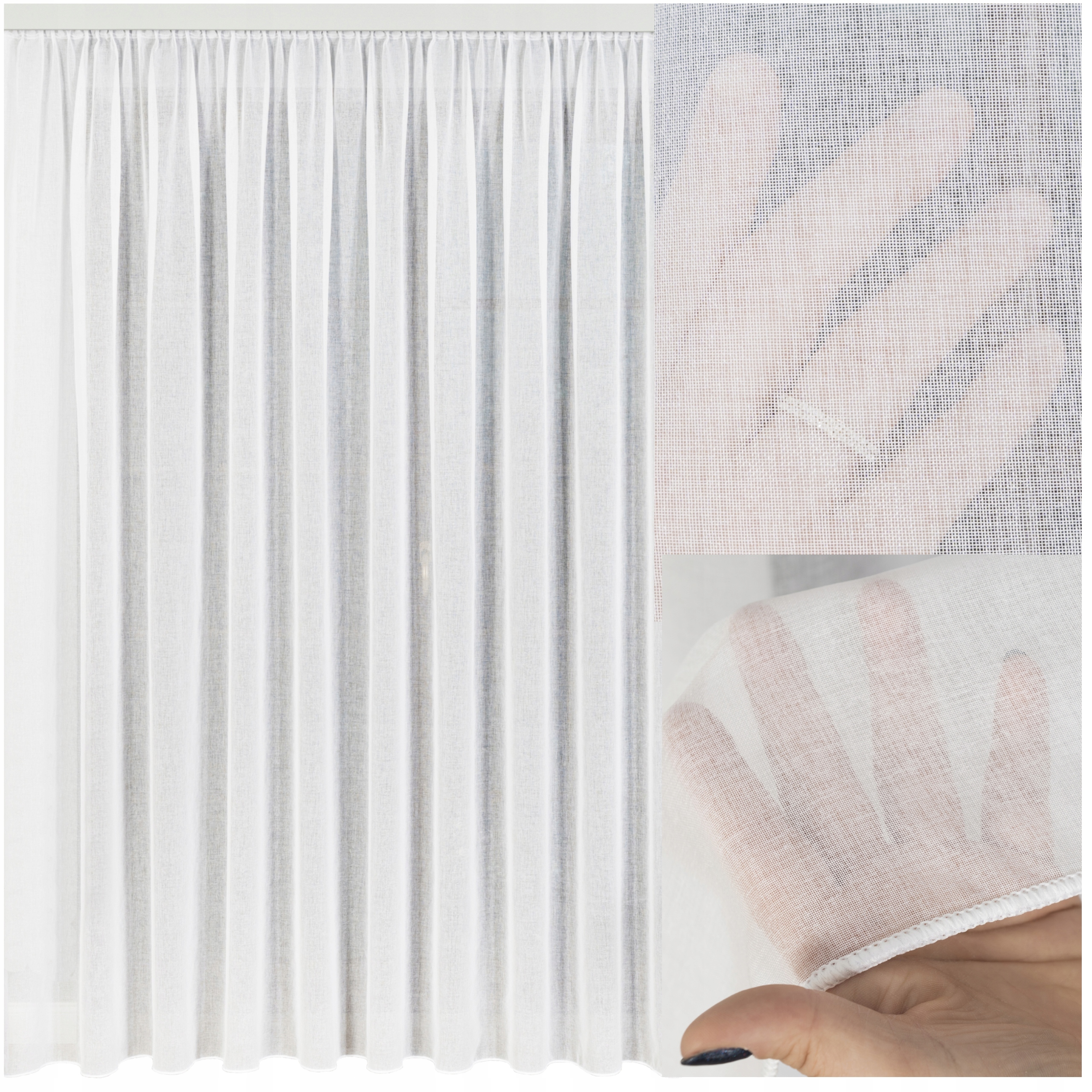 Zasłona Firana Gotowa Biała Etamina Na Taśmie Ołowianka Do Salonu 550x250