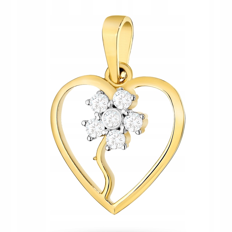 Zlatý Přívěsek Přívěsek Dámský pr 585 Srdce s květinou Bílé Zirkony 14k