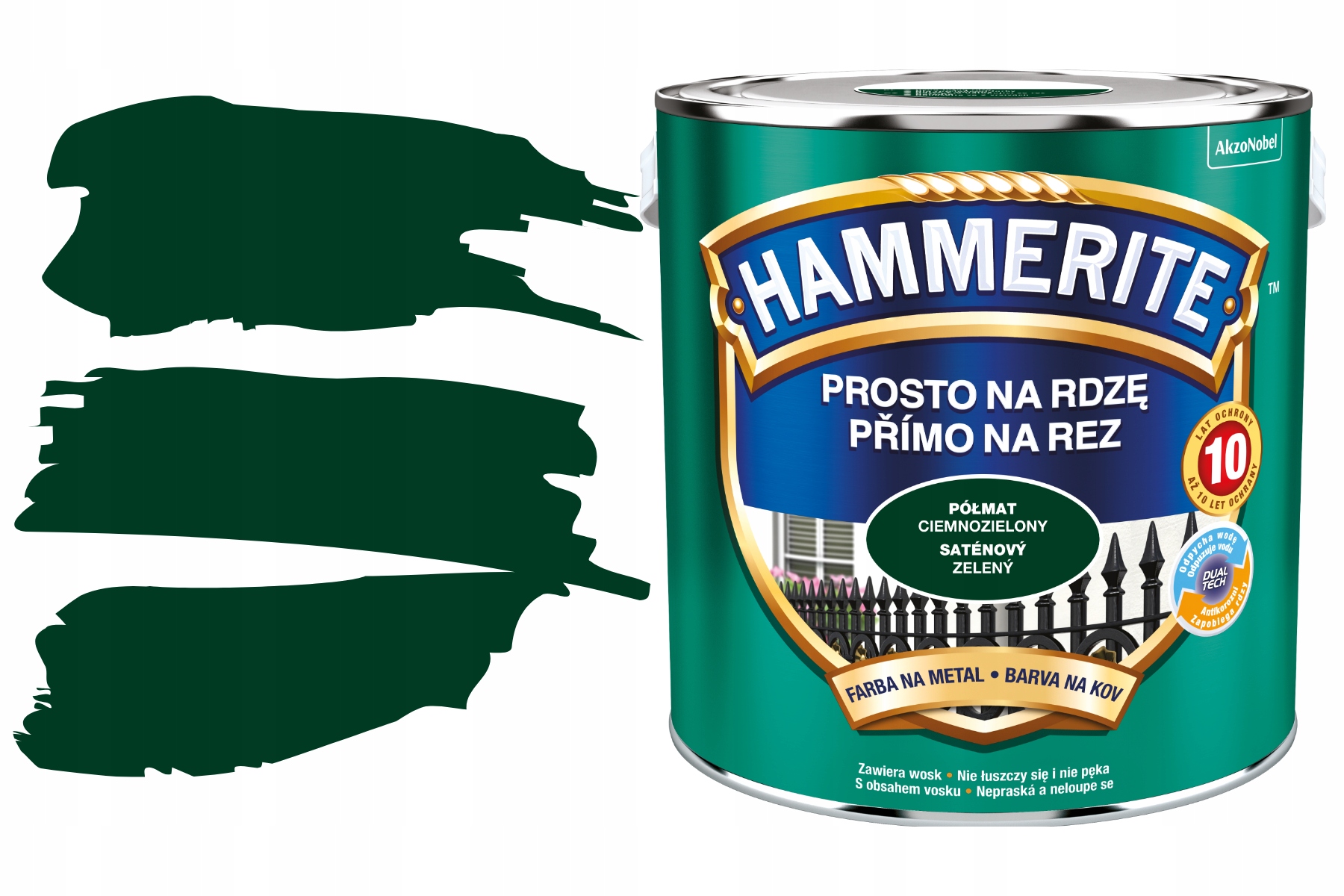 Hammerite Prosto Na Rdzę Półmat Ciemnozielony Farba Na Metal Z Woskiem 2,5L