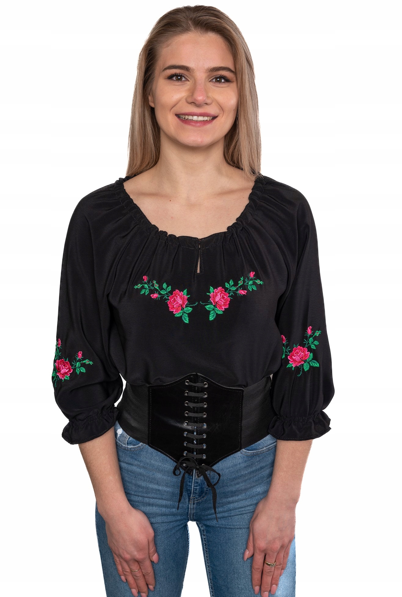 Koszula damska góralska haftowana regionalna folk Kolor czarny
