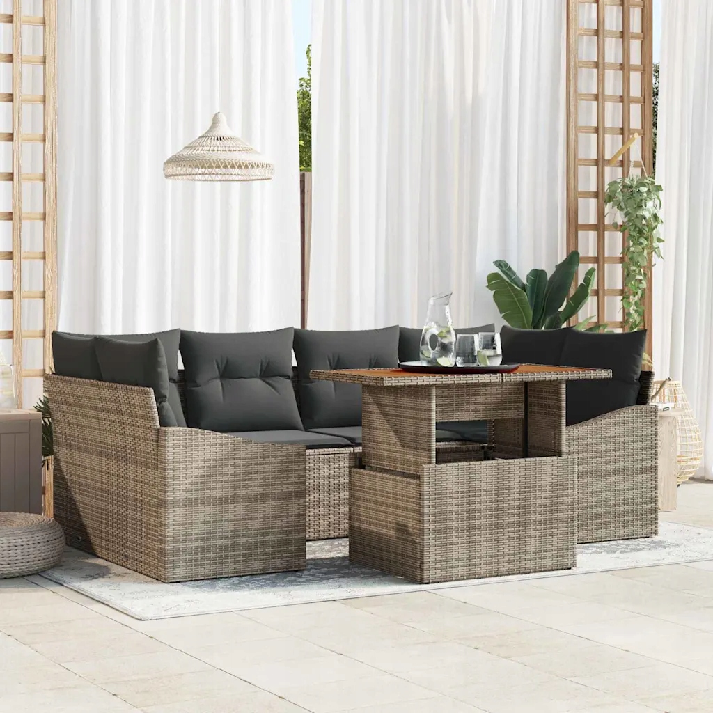 Sada zahradních pohovek s úložištěm 7 pcs Šedá Poly ratan Šedá 3358526