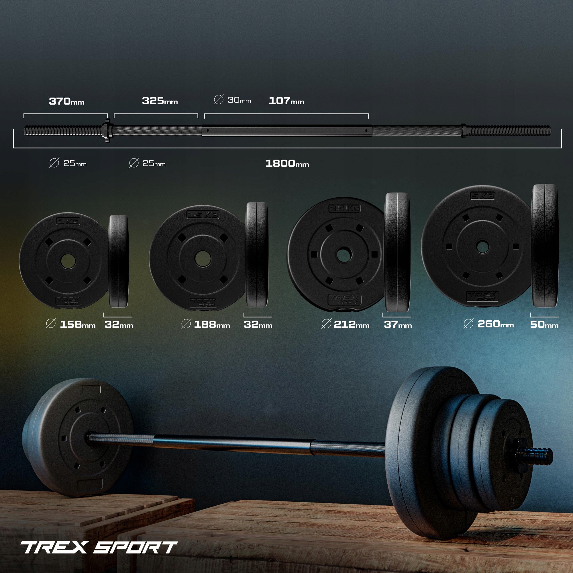 Zestaw sztanga z obciążeniami bitumicznymi gryf do ćwiczeń 55kg Trex Sport Marka Trex Sport