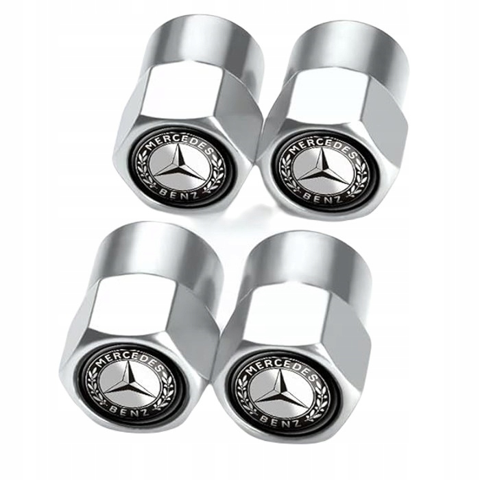 SOLIDNE NAKRĘTKI NA WENTYLE METALOWE KAPTURKI MERCEDES BENZ 4 SZTUKI SILVER