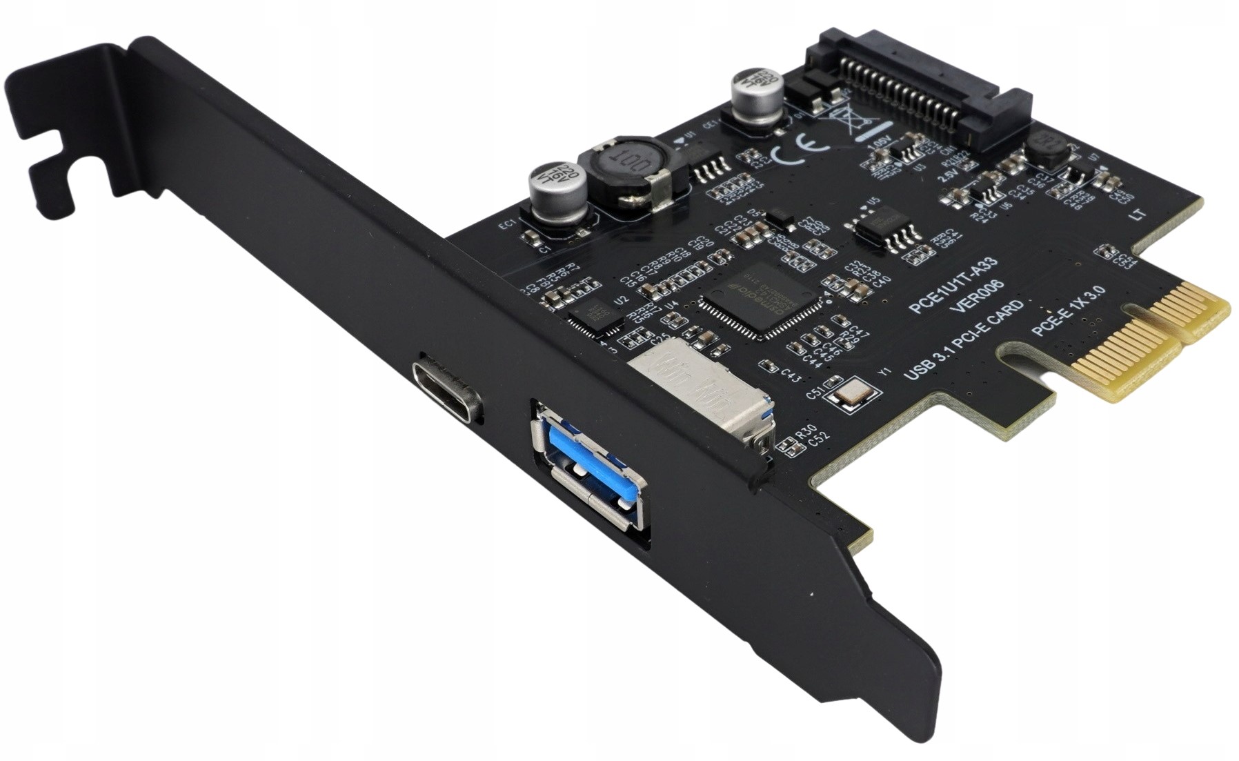 Adaptér karty pre počítač PCI PCIe 1X na USB A + C 3.1 Gen2 10Gbps