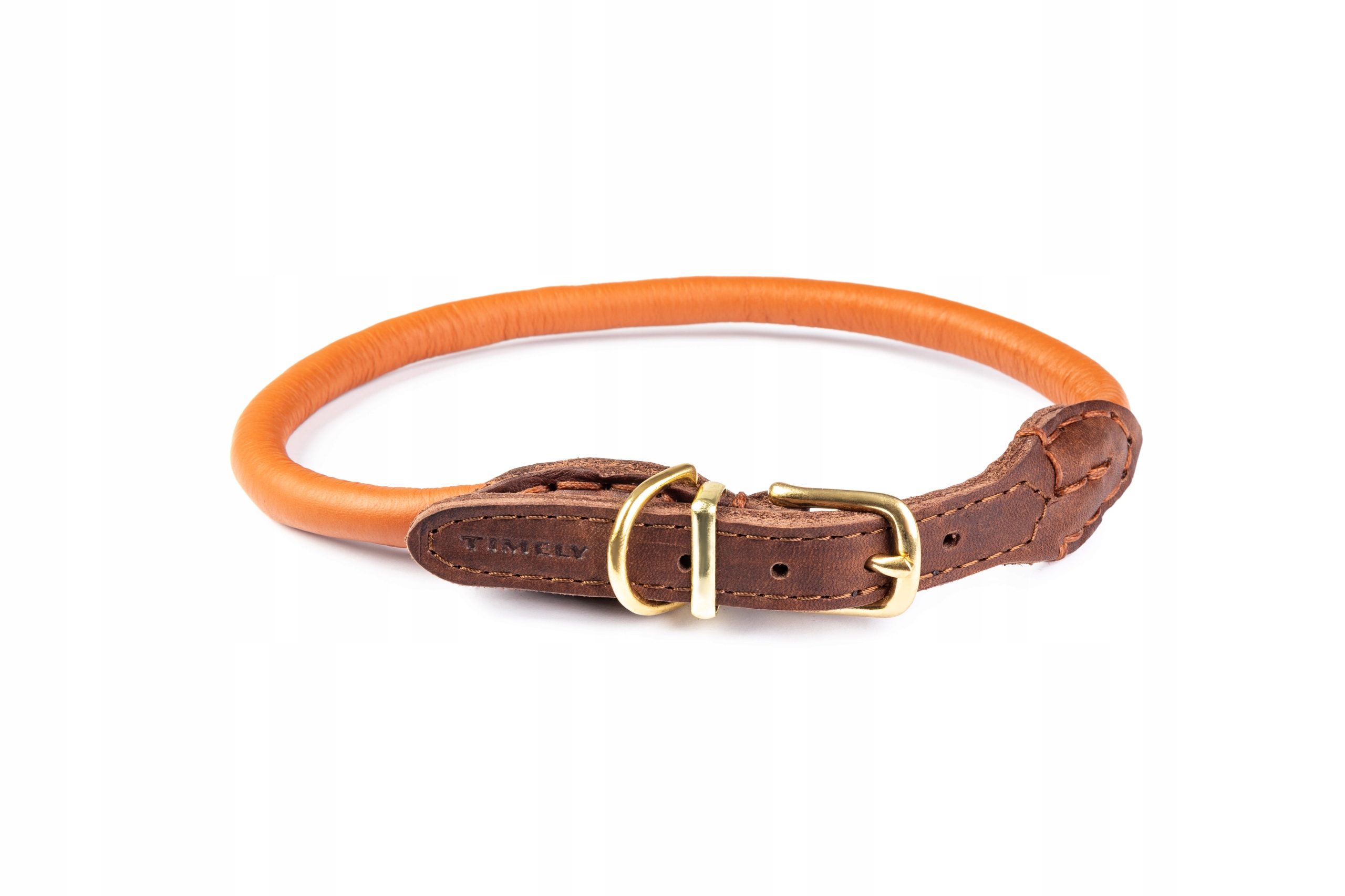 Levně Kožený antialergický koňak luxusní ručně šitý obojek 10 mm 43 48 cm