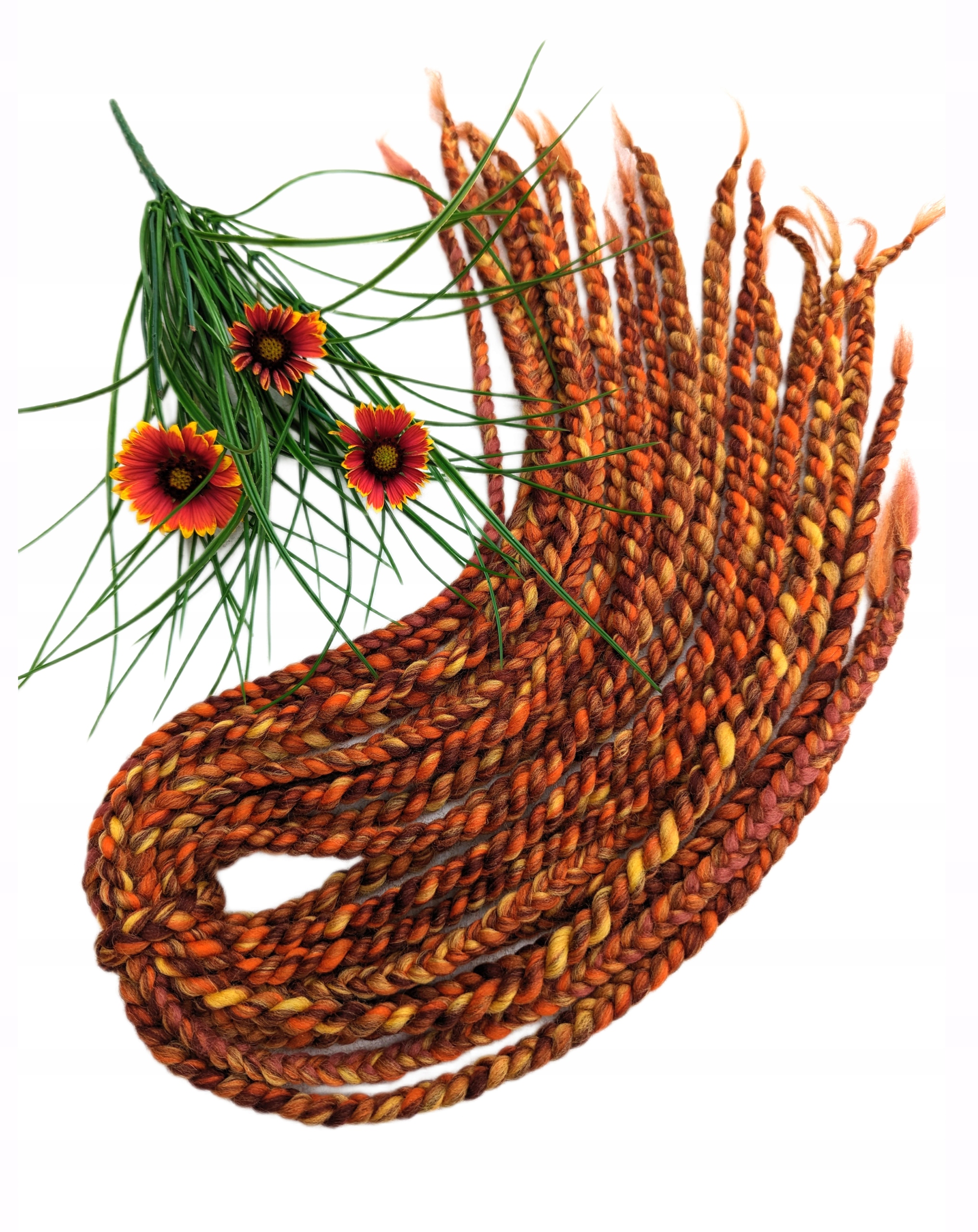 Vlněné copánky Opakovaně Použitelné, červené, Podzimní Plameny, 5 kusů