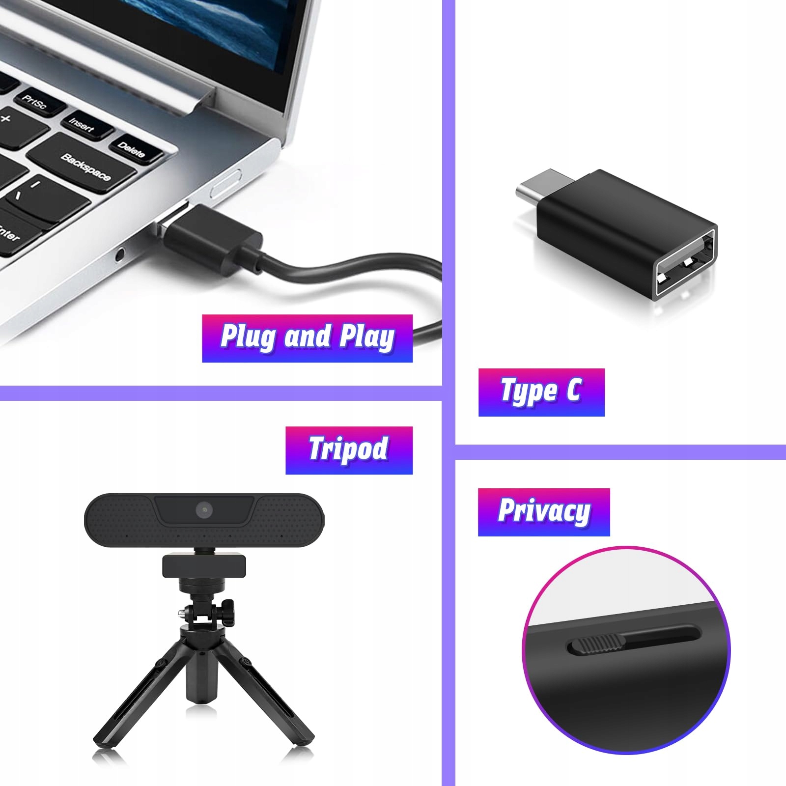 VIZOLINK W8GS Kamera 4K UHD Mikrofon Autofokus Laptop Mac Streaming — miniatura 6