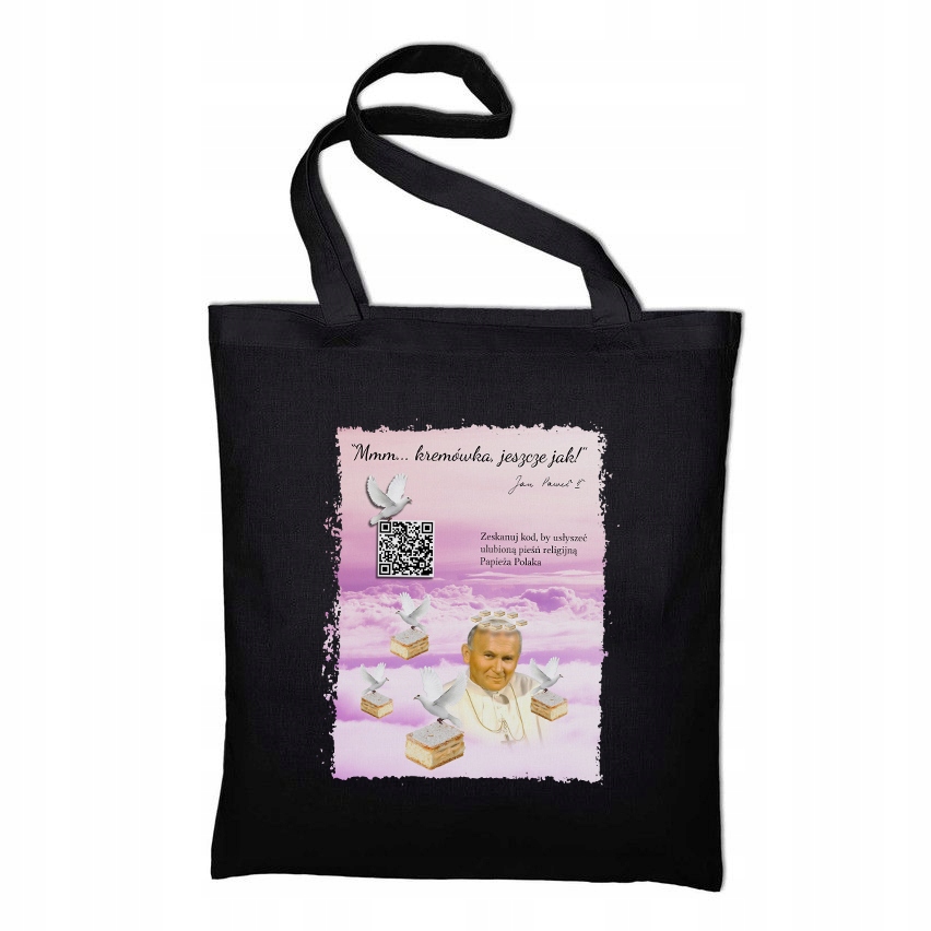 

Czarna Torba Shopper na ramię Kod Qr Jan Paweł II