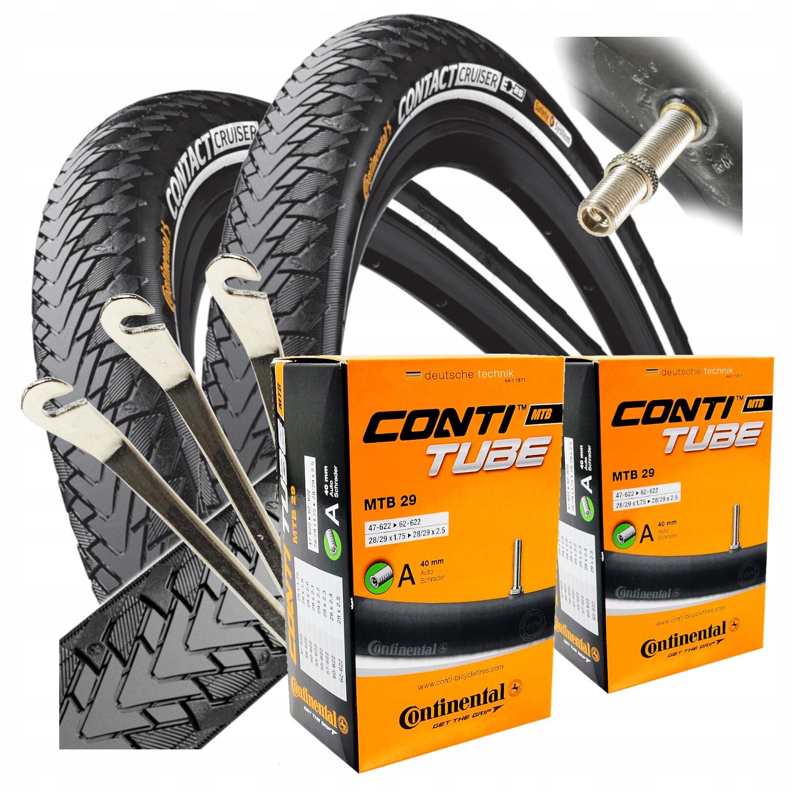 Opony dętki Continental Contact Cruiser 28 x 2,2" Zestaw na 2 Koła +łyżki