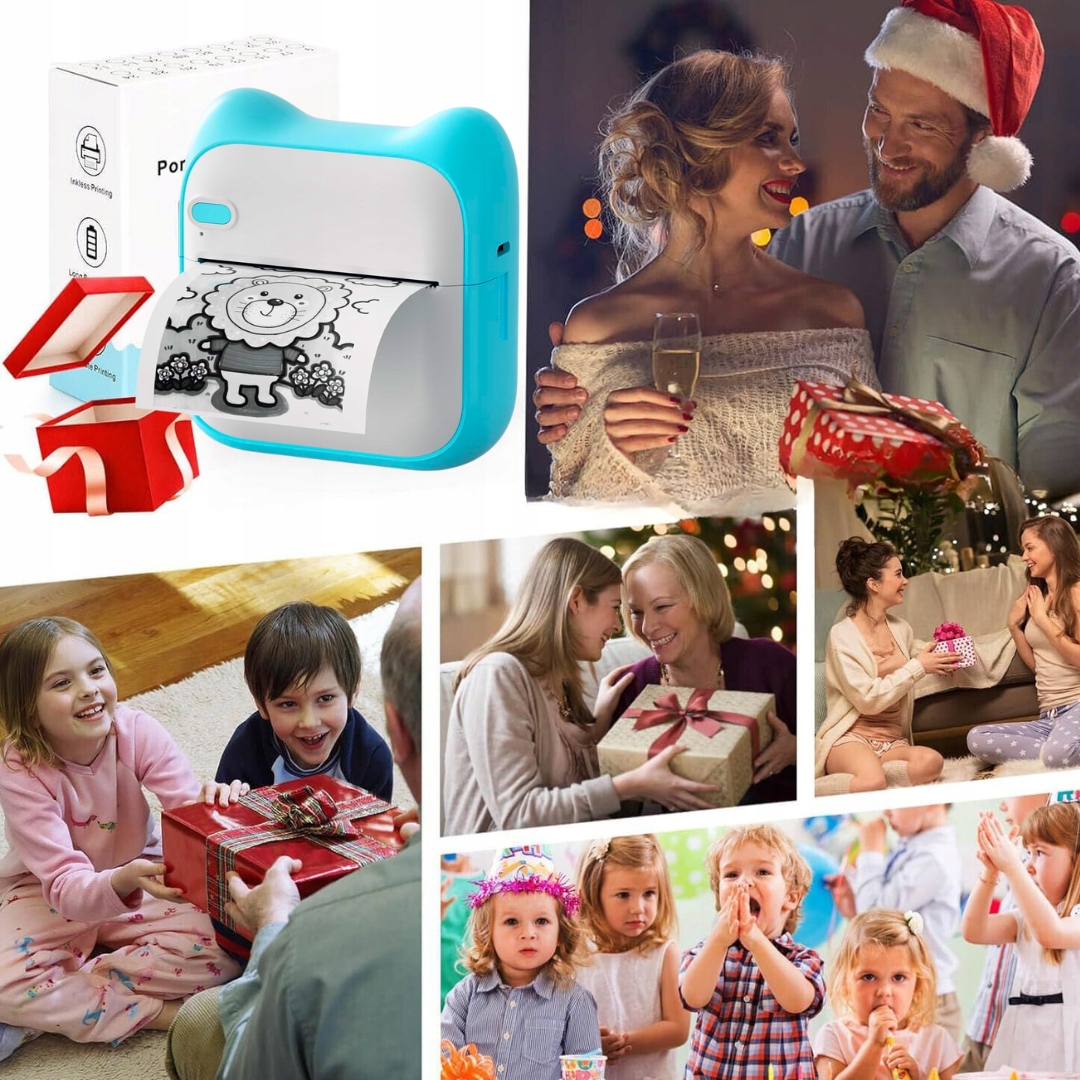 MINI DRUKARKA TERMICZNA DRUKUŚ ORYGINALNY DO ZDJĘĆ NOTATEK + ROLKI PREZENT Model DRUKARKA DLA DZIECI DO ZDJĘĆ PRZENOŚNA