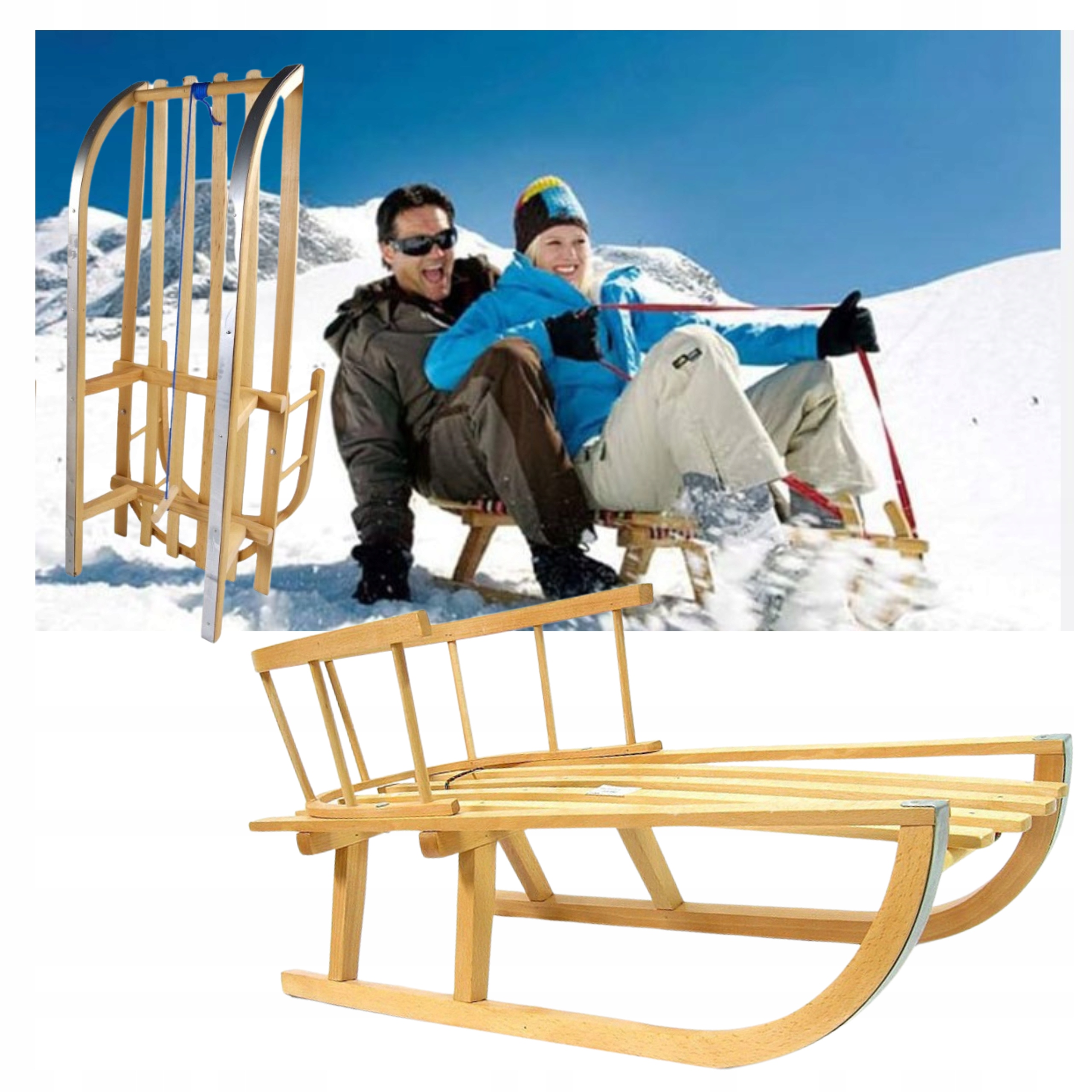 Sanki Drewniane Z Oparciem Tradycyjne +uchwyt Ze Sznurkiem Solidne+gratis