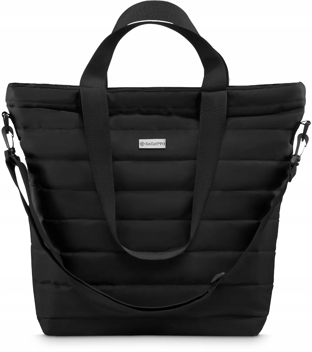 Czarna Torebka damska duża pojemna torba shopper na ramię pikowana Zagatto