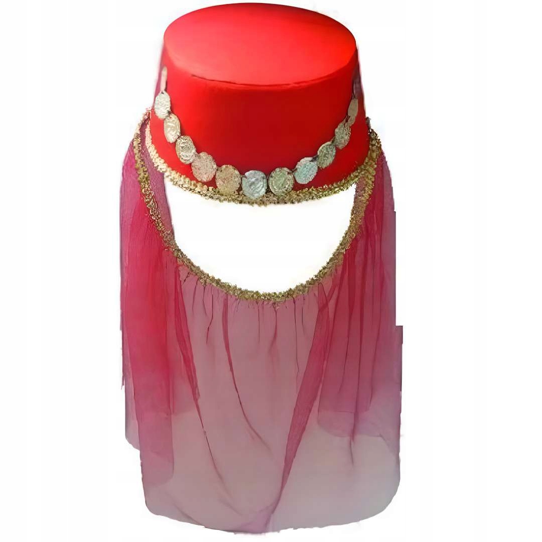 CZAPKA Arabska ARABKA czerwona złota tancerka