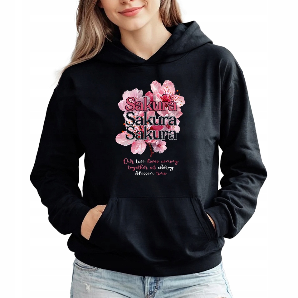 Mikina S Kapucí Černá Bavlněná Mikina Módní Elegantní Sakura M