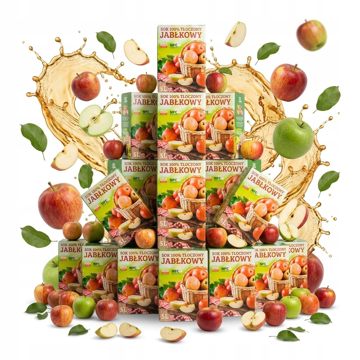 25 x Karton Na Jablečný Džus 100% Lisovaný 5 L Balení Koš S Jablky