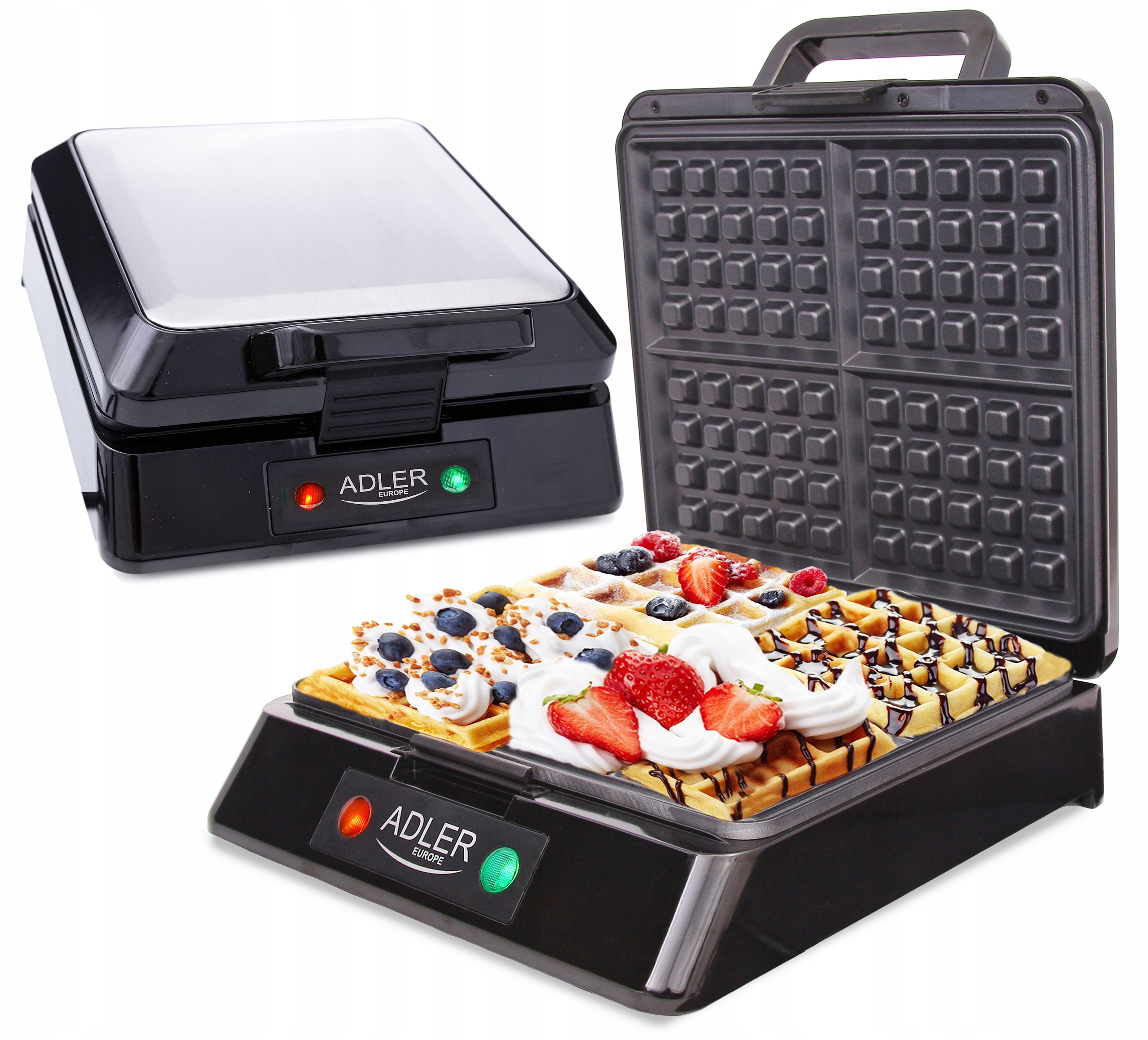 Gofrownica 4 Chrupiące Gofry XXL Duża Moc 1500W Solidna Adler Inox