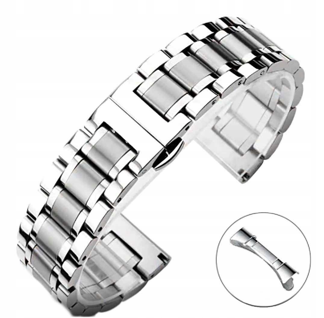 

20 mm Bransoleta zegarka Srebrna Stal Pełne Ogniwa
