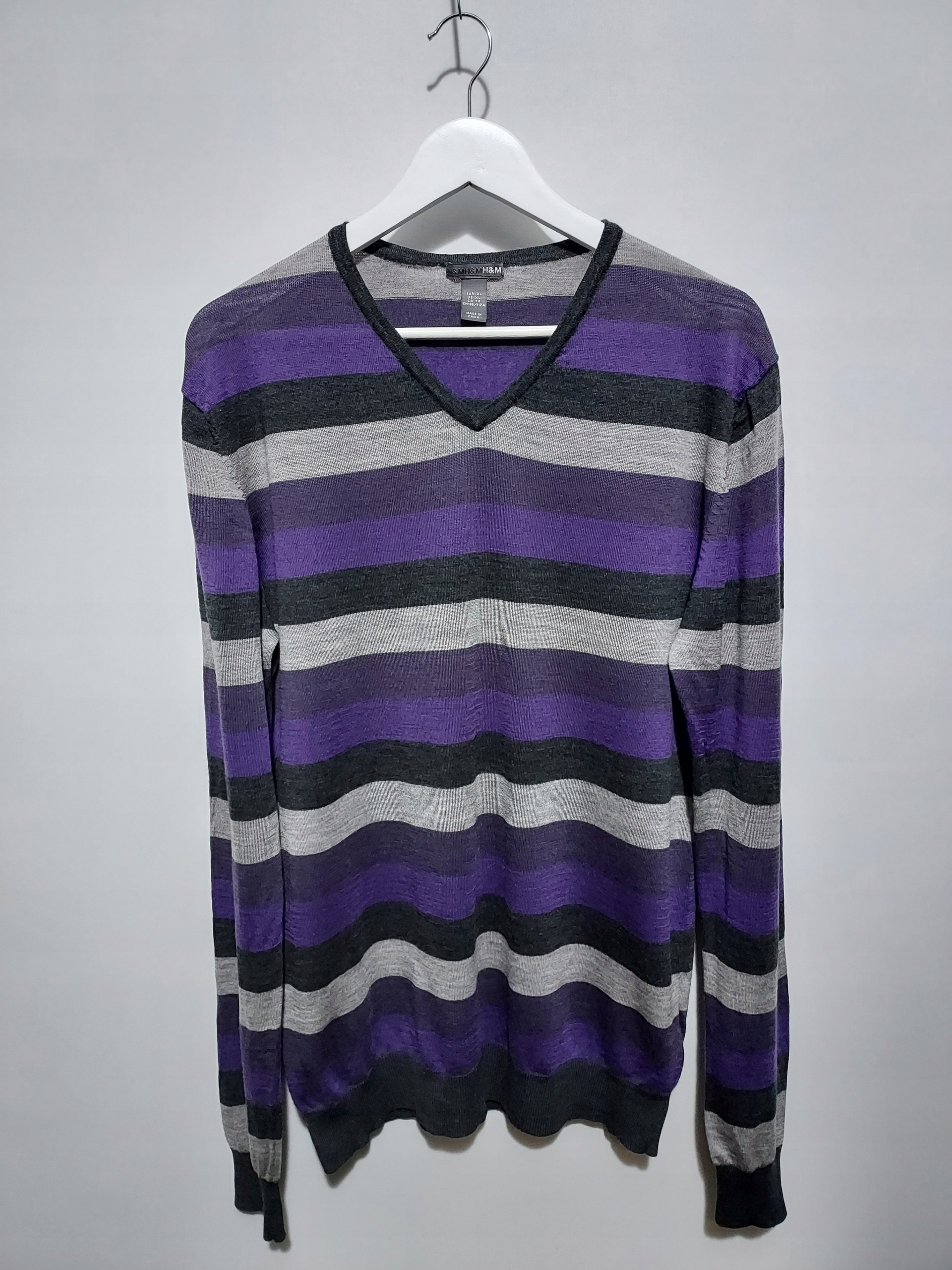 H&M sweter v-neck 100% merynos merino XL wada