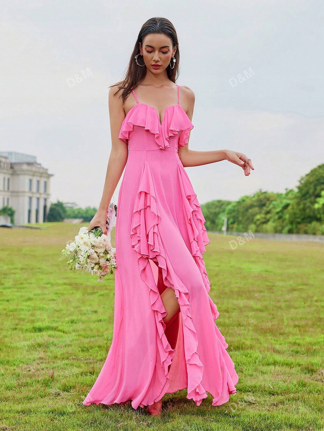 Šaty Maxi Na Ramínka Růžové D&amp;M L 40