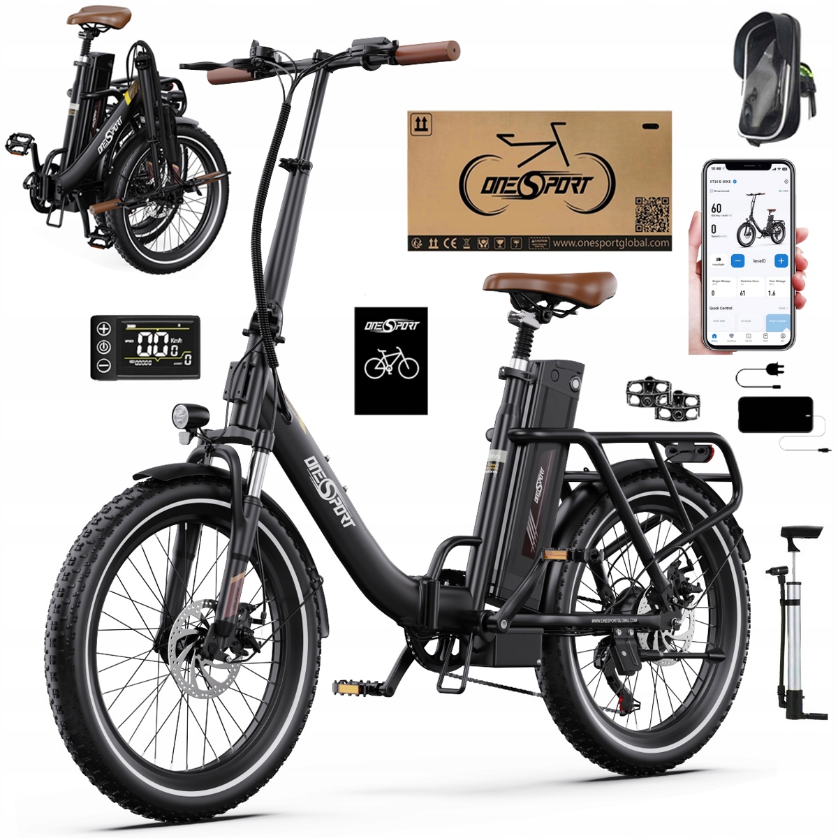 2026 Nowy Składany Rower elektryczny Onesport OT16-2 250W 48V17Ah120km 20"