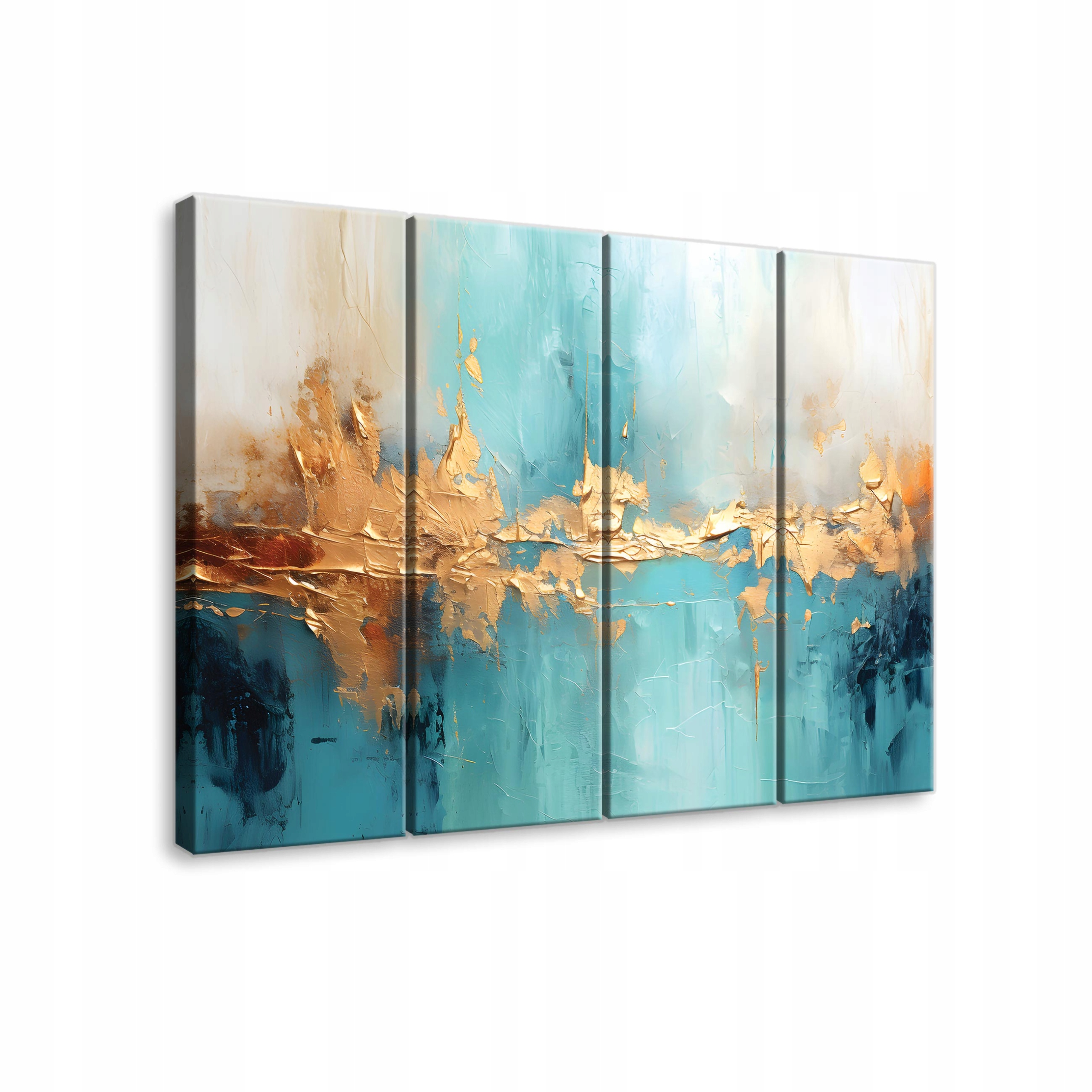 Obraz Abstrakce Zlato Tyrkys Na Plátně Stěna 4 Části Ložnice 120x100