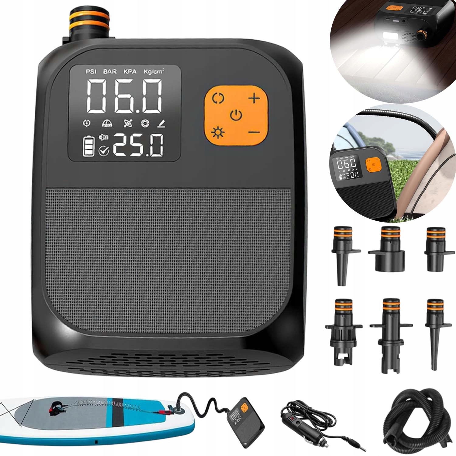 Přenosná Pumpa Na Veslovací Prkno 25PSI Elektrická Kompresorová Aku Trysky