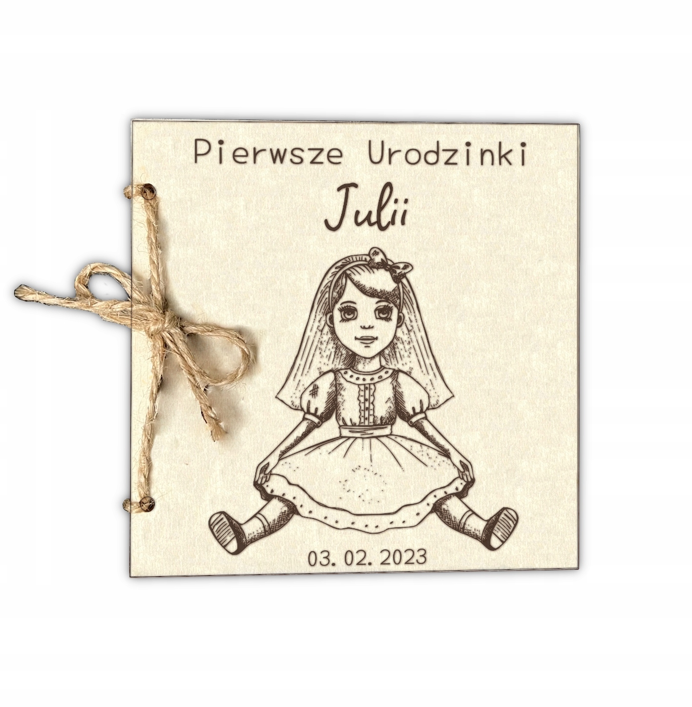 

Drewniana Kartka na roczek z życzeniami Urodziny