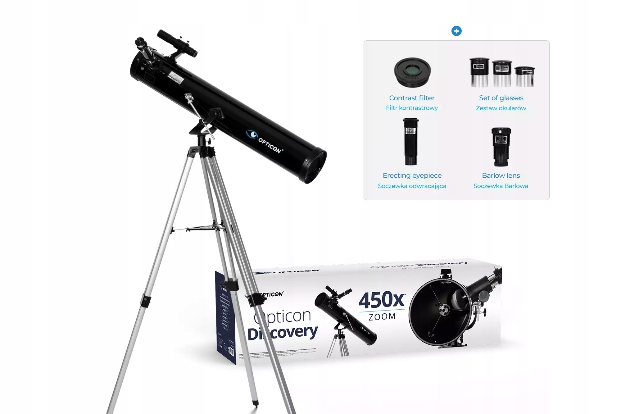 Teleskop Opticon 114F900AZ Discovery – velký pro pozorování planet a hvězd