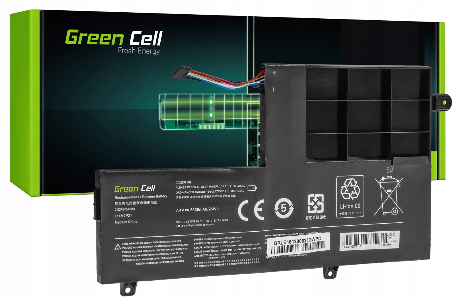 Bateria Green Cell L14M2P21 do Lenovo S41-70 Yoga 500-14ISK 3500MAH