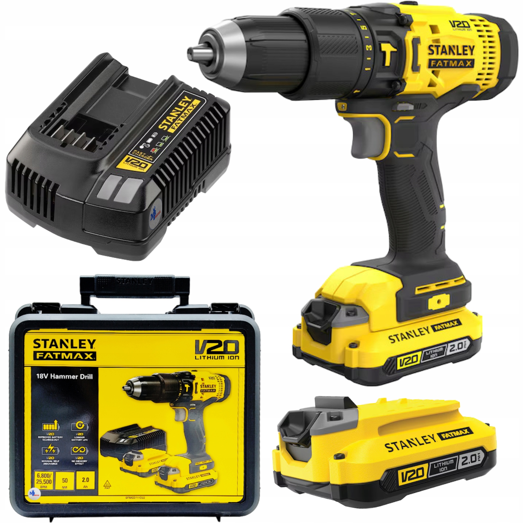 Stanley FatMax Wiertarko-wkrętarka udarowa SFMCD711D22-QW 18V 2x2,0 Ah