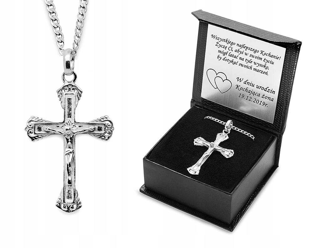 

Srebrny komplet krzyżyk z łańcuszkiem pancerka 925