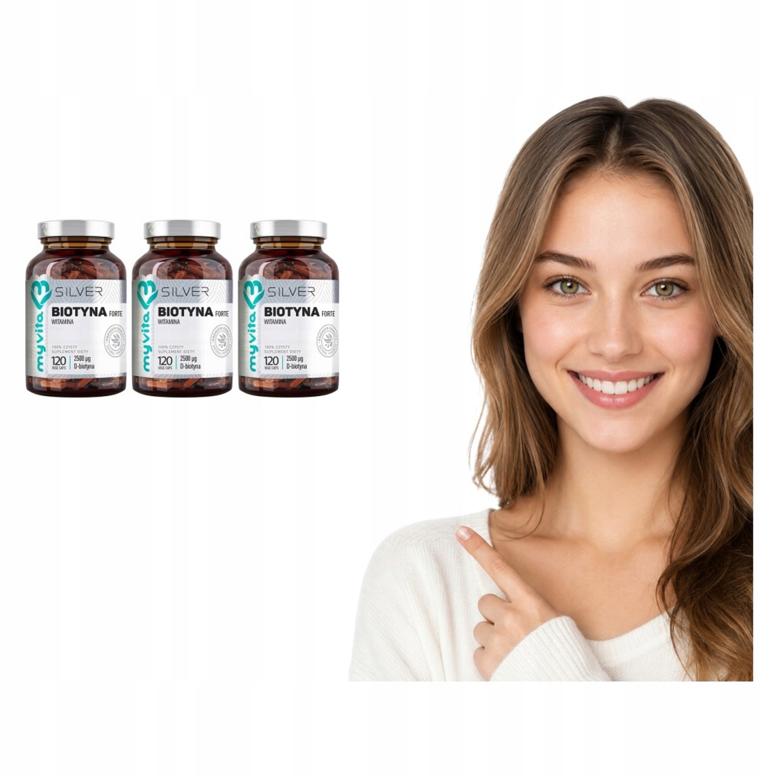 3x Biotyna W Kapsułkach Myvita Silver 2500 mcg Inulina 545 mg 120 kaps.