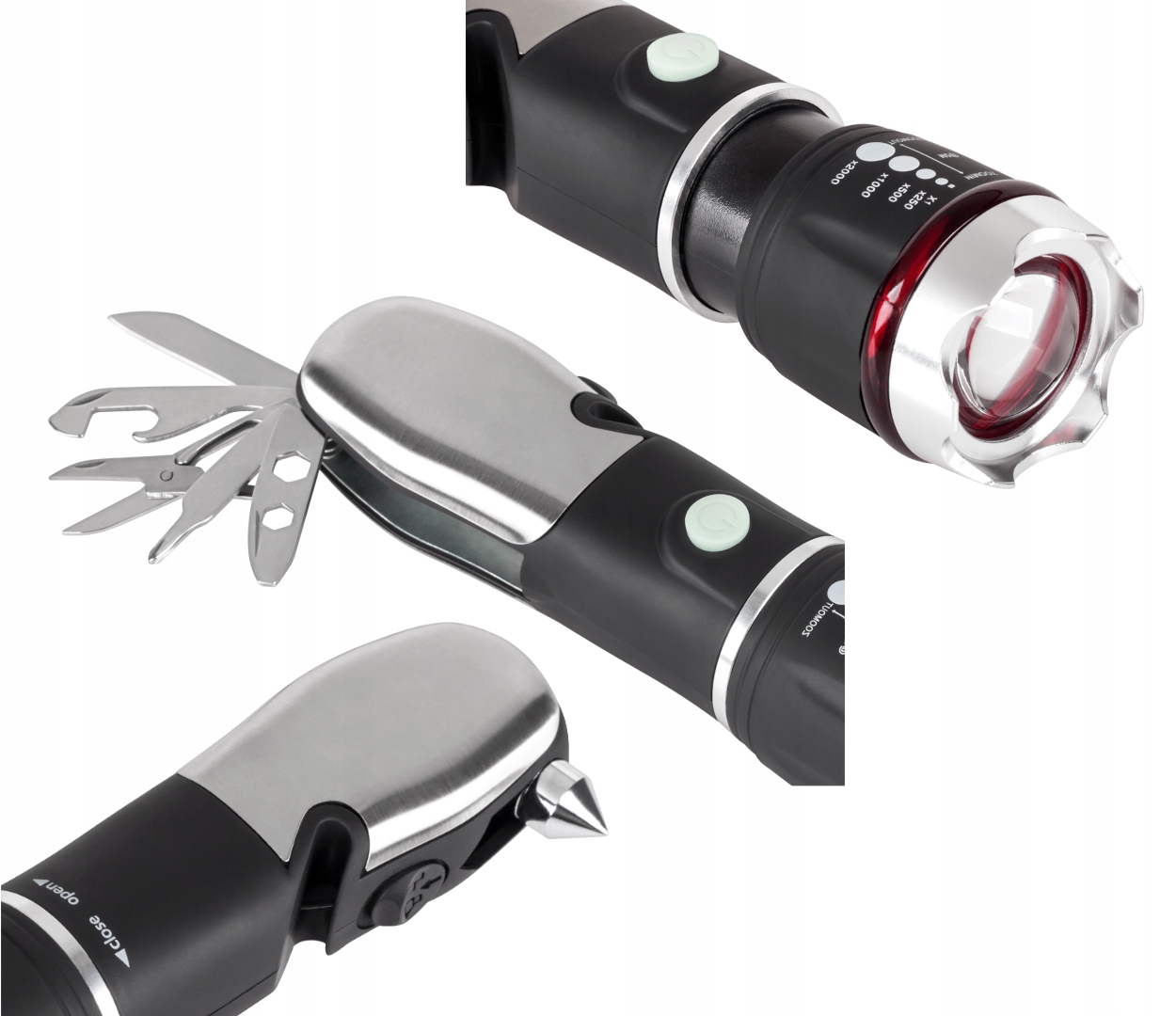 LATARKA SAMOCHODOWA LED NÓŻ DO PASÓW MŁOTEK SZYB Waga 150 g