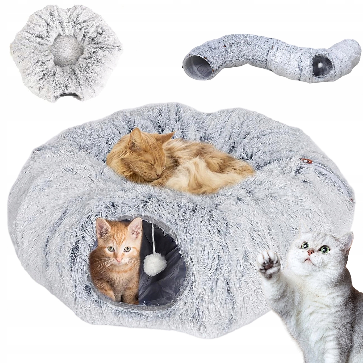 Tunel Pro Kočky Plyšový Interactive Plush Cat Tunnel Toy S Závěsným Míčem