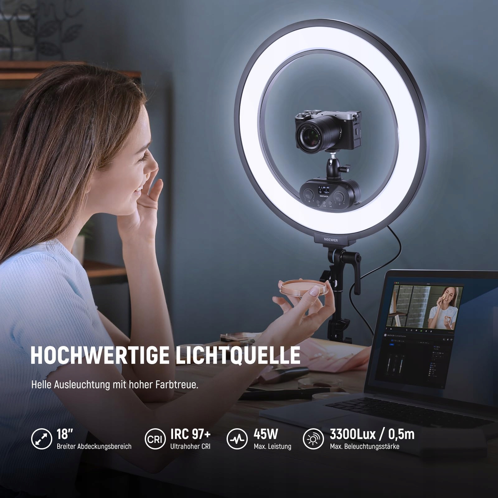 NEEWER Zestaw Lampy Pierścieniowej 18" 45W 2900K-7000K z Aplikacją — miniatura 3