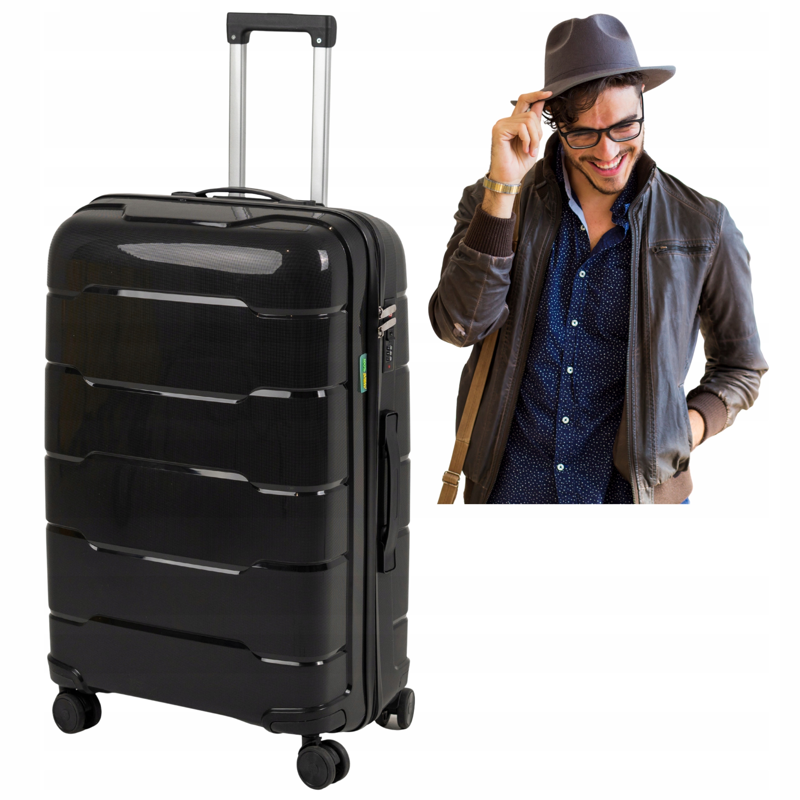 Černý Velký Kufr Z Polypropylenu Lehký Odolný Proti Poškrábání 4 Kolečka