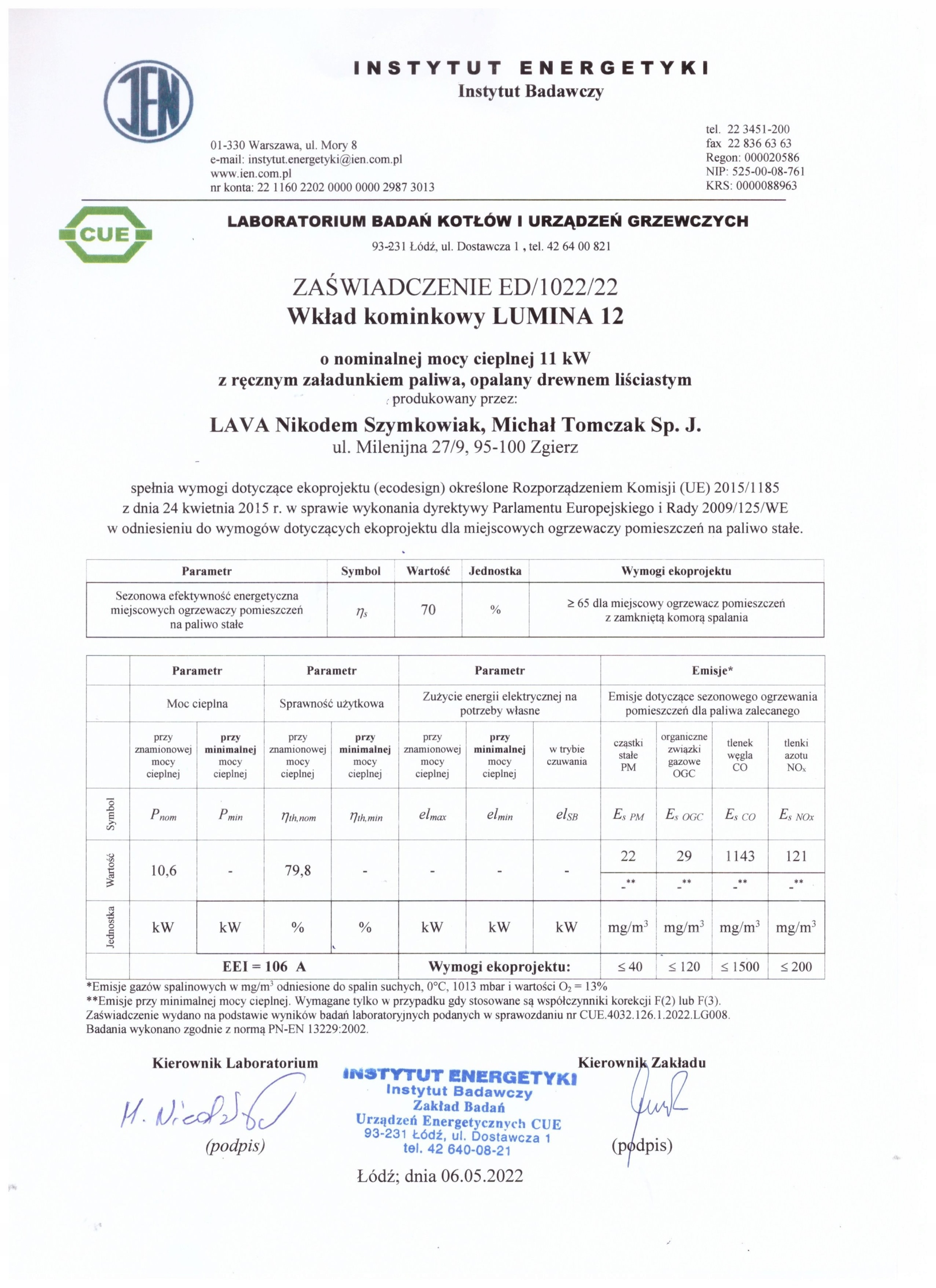 KOMINEK WKŁAD POWIETRZNY LAVA LUMINA 12 KW Marka Lava