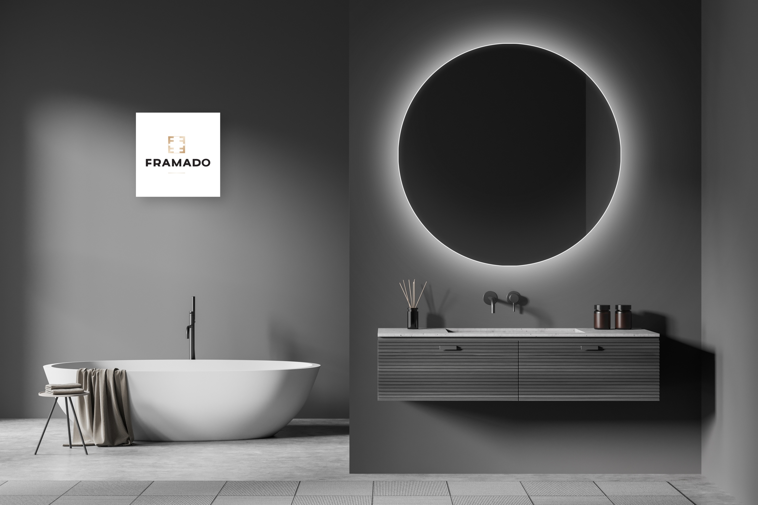 LUSTRO OKRĄGŁE ŁAZIENKOWE PODŚWIETLANE OŚWIETLENIE LED 3 BARWY Rondo fi 90c Kod producenta Framado