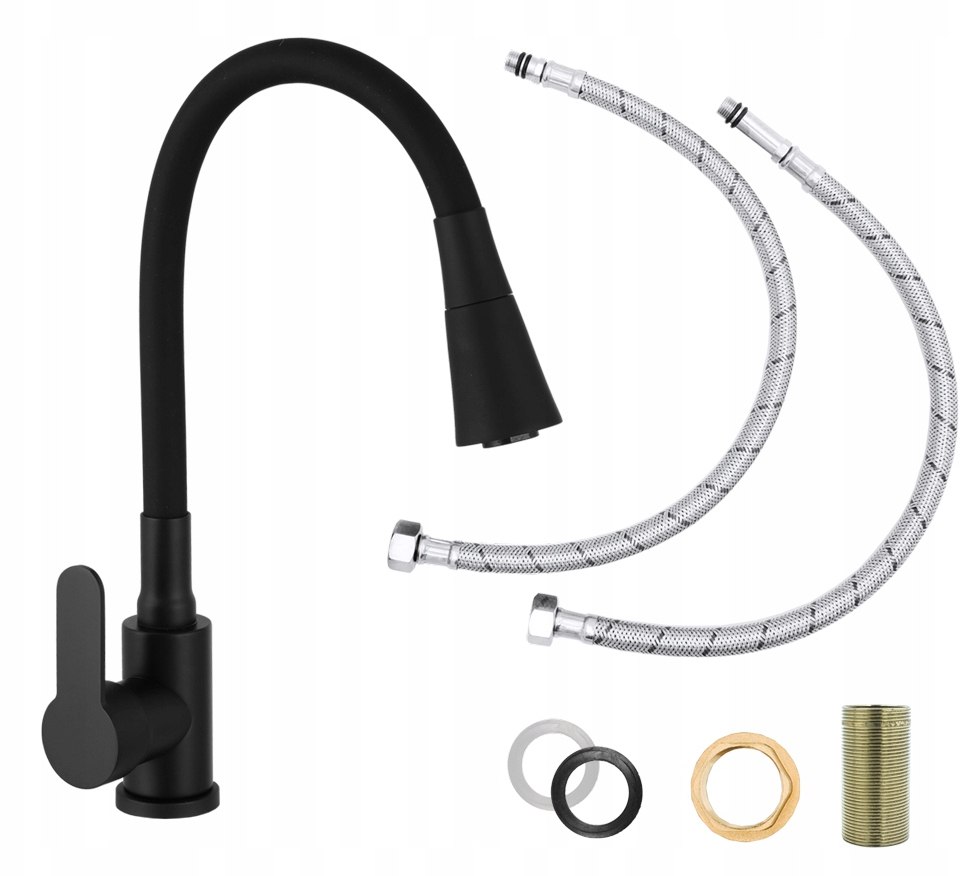 Flexo Černá Kuchyňská Baterie Flexibilní Dřez