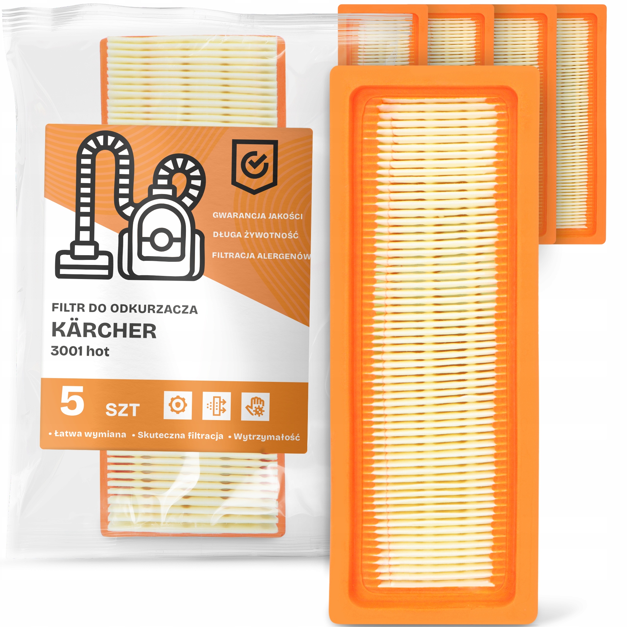 5x Vzduchový Filtr pro vysavač Kärcher 3001 hot Omyvatelný Silný Em-w