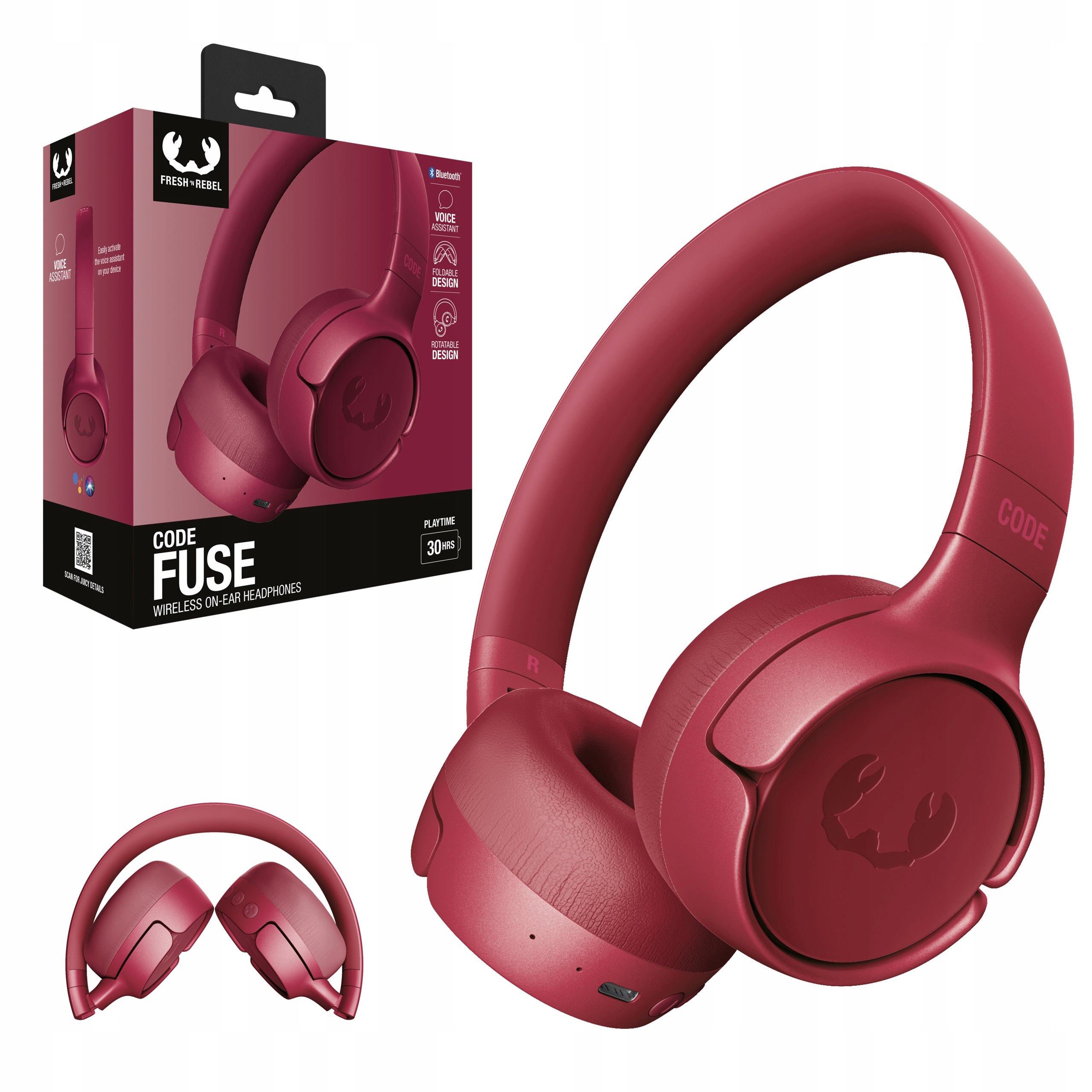 Fresh 'n Rebel Słuchawki Bezprzewodowe Bt Nauszne Code Fuse Berry Red