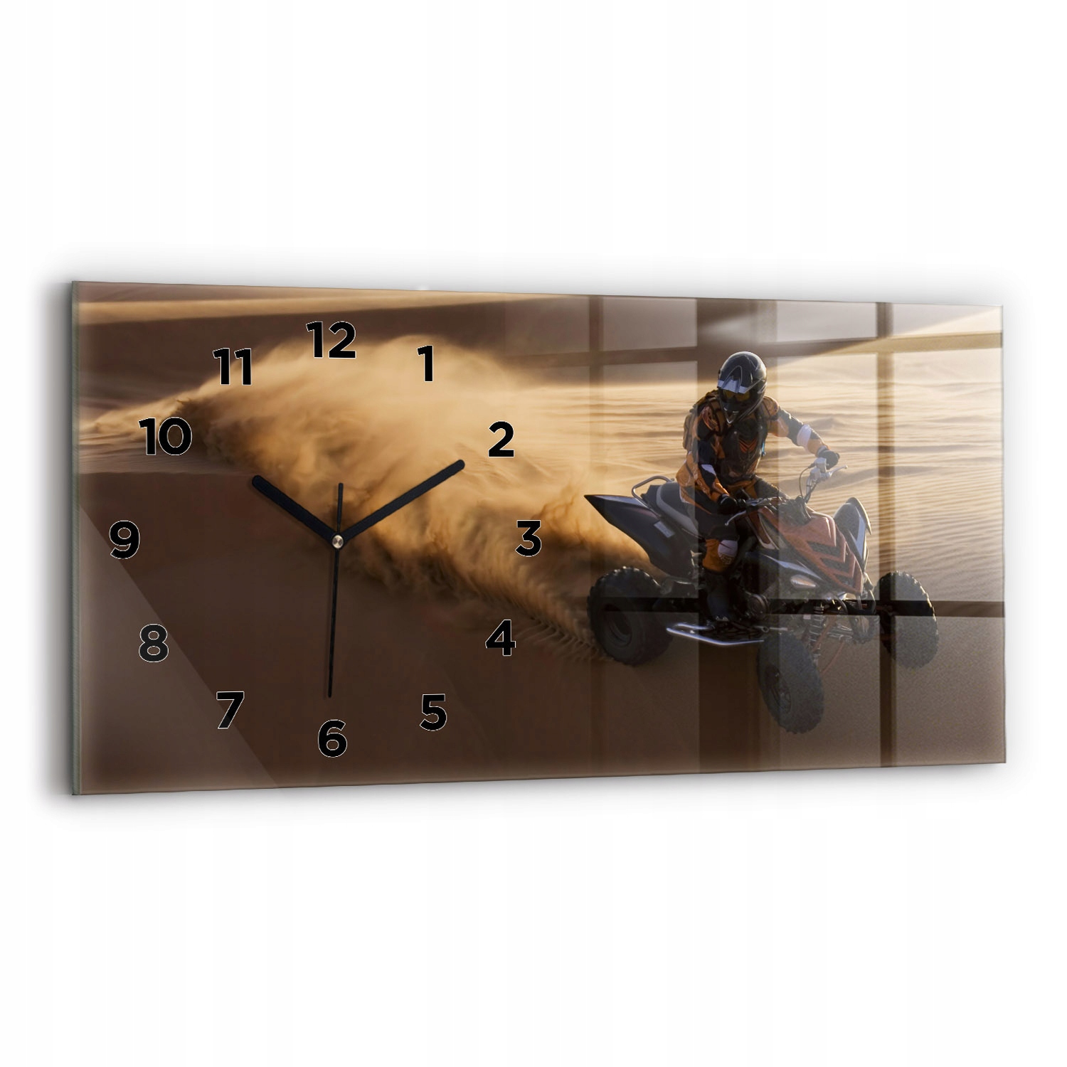 Horizontální nástěnné skleněné hodiny do kanceláře s Quad vzorem na poušti 60 x 30 cm