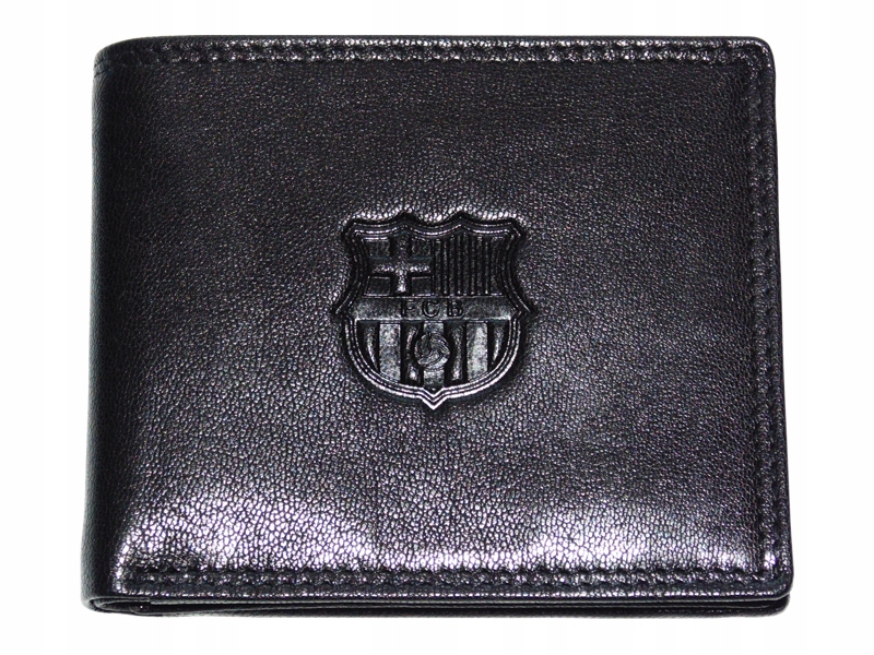 Fc Barcelona Skórzany Portfel Klubowy Czarny Skóra Naturalna Tłoczony Herb