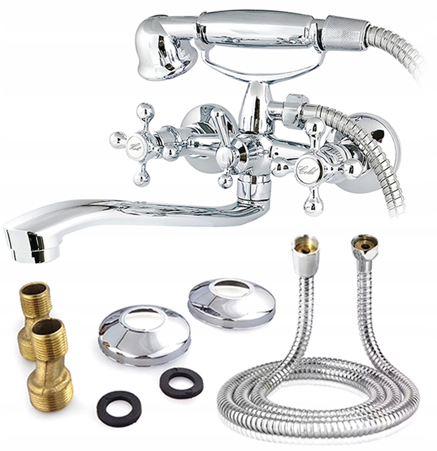 Nástěnná vanová baterie s dlouhým otočným výtokem – baterie Chrom