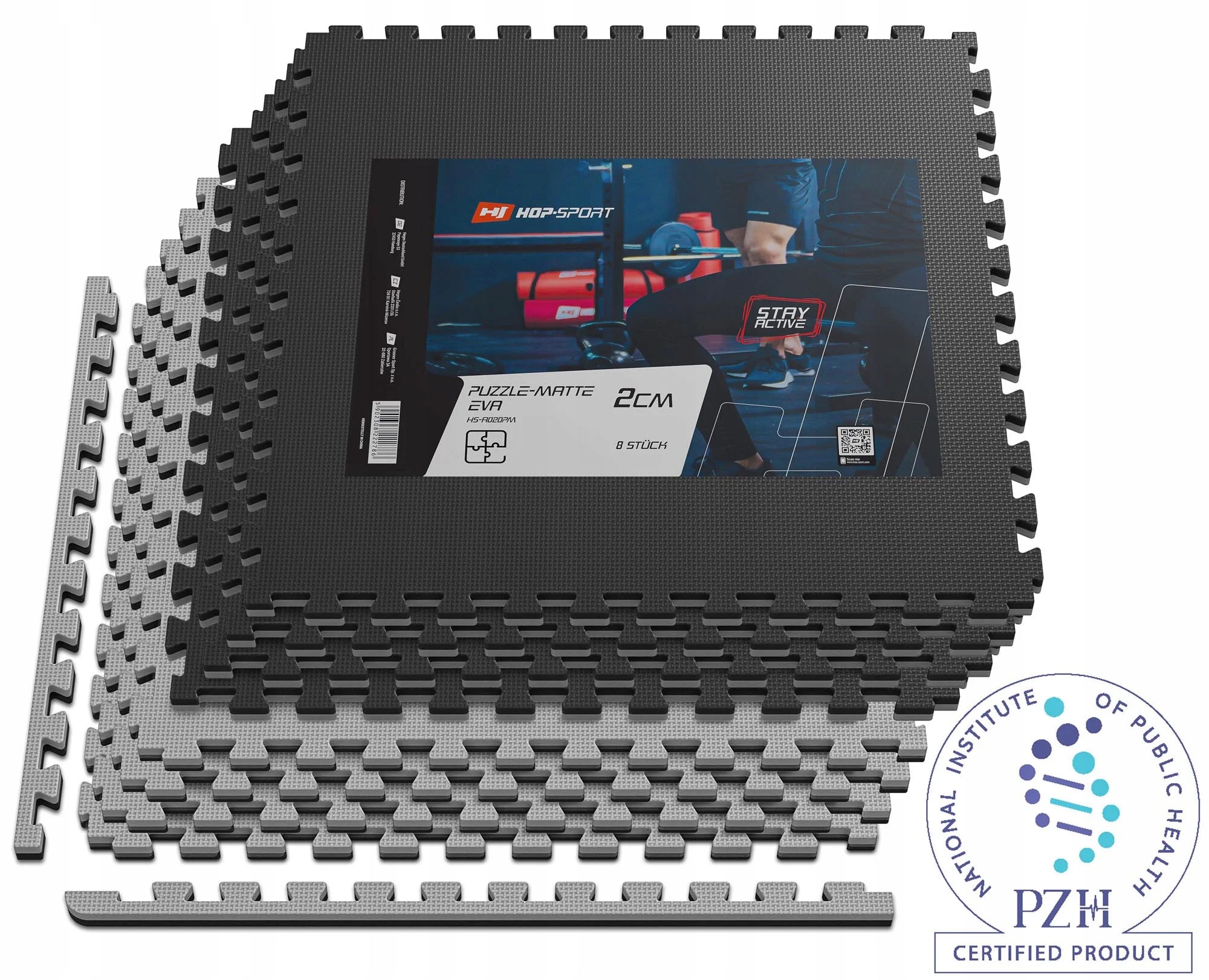 Ochranná podložka na cvičení puzzle Eva 2cm 8 ks černo/šedá