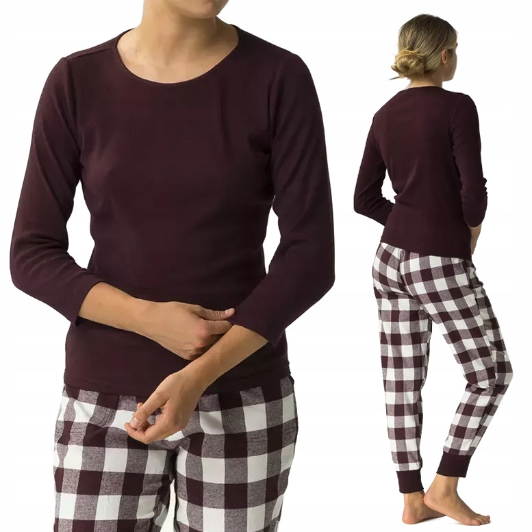 Dámské kostkované bavlněné dlouhé pyžamo Atlantic NLP-485 S