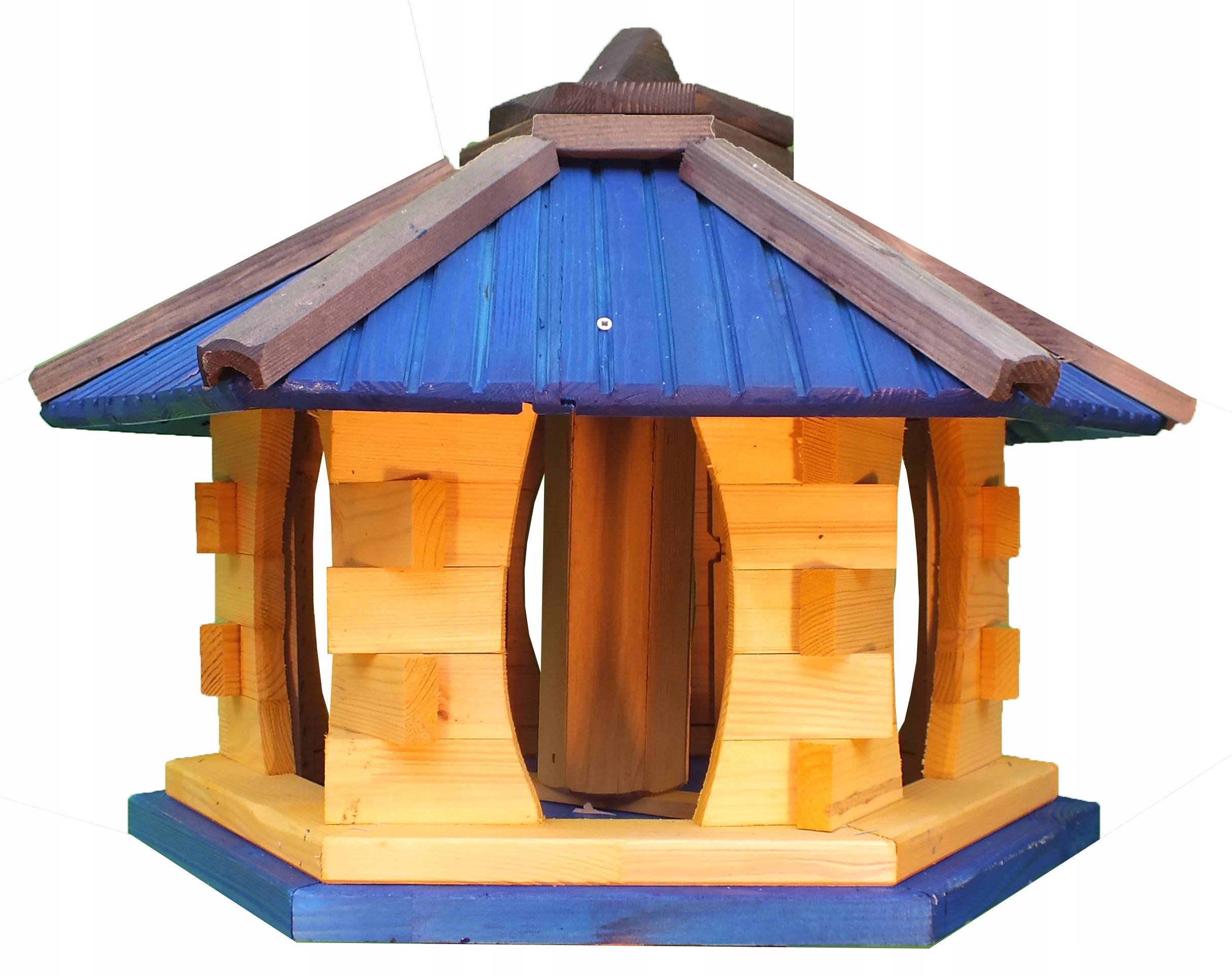 Krmítko pro ptáky ze dřeva s náplní KW61ni, modré, velké pro zahradu, Polský
